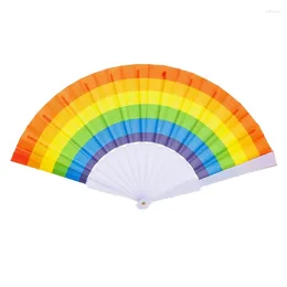 Decorative Figurines Pack Of 6 Horizontal Rainbow Craft Fans 7inch Colorful Hand For Children Girl Boys Costume Cosplay E65B