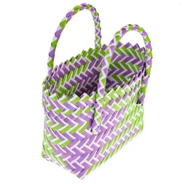 Storage Bags Pvc Woven Basket Baskets Plastic Handle Containers Rustic Picnic Shopping Bag Organizer Lady Party Bread