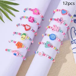 Urok bransolety 12pcs/opakowanie kreskówki Dzieci drewniane koraliki kolorowa bransoletka na dziewczynę przyjęcie urodzinowe upodobania baby shower gości prezenty pinata