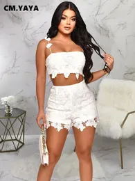 مسارات النساء سم. مجموعات النساء الصيفية مجموعات Sexy Sexy Lace Top Shorts Set 2024 Cute Girl Night Club Party 2 قطعةان