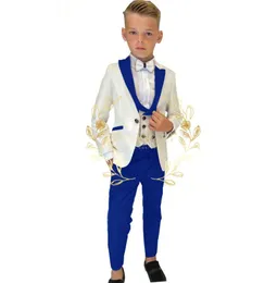 SUPE BASCHE COSTUME 3 pezzi Child Ivory Jacquard Giacca set Flower Boys Formale Party Abito per bambini Tuxedo3188806