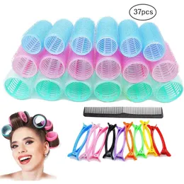 37pcs Rolos de cabelo portátil Auto -adesivo Big Wave Professional Hair Rollers para mulher