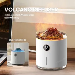Volcanic Flame Humidifiers Air Aroma Diffuser Essential Oils Humidifiers Portable Smoke Ring Night Light Lamp Fragrance 240321