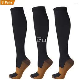 Herrensocken 3 Paar Kupferkompression Frauen Männer Anti Müdigkeit Schmerz Relief Absolvierte Unisex-Strümpfe Knie hoch 15-20 mmHg