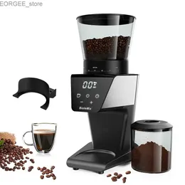 Kahve Yapıcıları Biolomix Otomatik Burr Fill Electric Coffee Eşyası Espresso Amerikan Kahvesi için 30 Dişli Görsel Fasulye Depolama Y240403