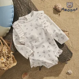 Ewodos 1-4 lata dziecięce dzieci dziewczyny bikini strój kąpielowy Słodki długi rękaw stroje kąpielowe w kwiaty/kratę letni stroju kąpielowa na plażę kąpiel