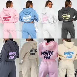 Sweatshirts WF-Women Womens hoodies Letter Print 2 Outfits Fox Cowl Neck Lång svart vit ärm Sweatshirt och byxor Pullover Hooded Suit