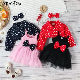 Prowow Baby Dresses With Coat Red Dots Jacket and Black Dress Princess Birthday Party For Girls Cake Smash Outfit 240322