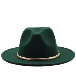 Berets Black/green Wide Brim Simple Top Hat Panama Solid Felt Fedoras For Men Women Artificial Wool Blend Jazz Cap