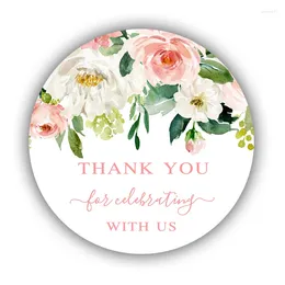 Party Decoration 1.5 -3inch Blush Floral Thank You Stickers - Wedding Favor Labels And Seals (Pink)