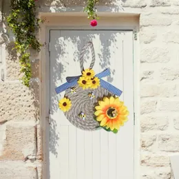 Decorative Flowers Bee Festival Simulation Wreath Rope Door Hanging Craft Home Decoration