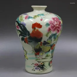 Wazony chiński famille róża porcelanowa qing tonzhi rooster kogut cock Wazon 6,3 cala