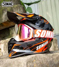 Soman Motocross Hjälm med bärbara glasögonglasögon Motorcykel Racing Helm Professional Casco Motocross ECE Godkännande SM6331044796
