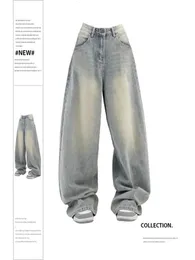 Yüksek Bel Jean Koreli Moda Geniş Bacak Denim Pantolonlar 2000S Harajuku Vintage Y2K Pantolon Günlük Değişen Bol Jeans 2024 240403