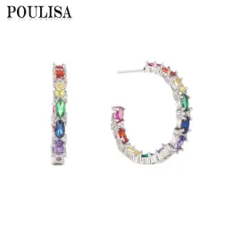 Orecchini Poulisa Luxury Colorful Gemstone Ovalo Cubbico Orecchini a cerchio zircone per donne Regali di Natale Accessori per piercing di moda piercing