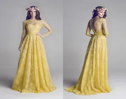 공식적인 무도회 드레스 긴 선원 목 목록 구슬 환상 금색 노란색 레이스 긴 소매 DL12125860245