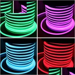 شرائح LED AC110 AC220V SMD2835 NEON Flex Strip Light 5.5W 6W ROPE 90leds 120leds Christmas Decoration 50m Drop Lights Ligh Dhhpt