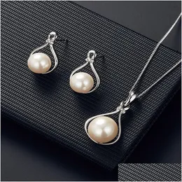 Earrings Necklace Wedding Jewelry Set For Women Rhinestone Butterfly Imitation Pearl Party Sets Drop Delivery Dho4L