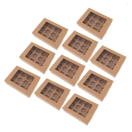 Retire os contêineres 10 PCs Cupcake Box Muffins Paper Boxes Pastries embalagem Janela transparente de armazenamento com