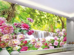 Papéis de parede Peony Flowers Paisagem Murais de TV Parede de TV Papel Mural Papel de parede 3D para sala de estar
