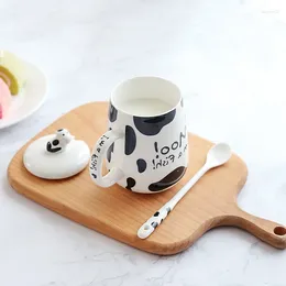 Кружки 500 мл крупная кружка корова милая чашка для завтрака с творческим подарочным керамическим крышкой ложек мультфильм кофе jiuce