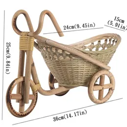 ミニバンブメイド織り織り織工ストローバスケットラタンフルーツフードパンのオーガナイザー自転車アートクラフトキッチンデスク装飾