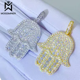 Moissanite's New Fatima's Hand wisiorty prawdziwe diament mrożone naszyjniki dla mężczyzn kobiety biżuteria tester bezpłatny statek