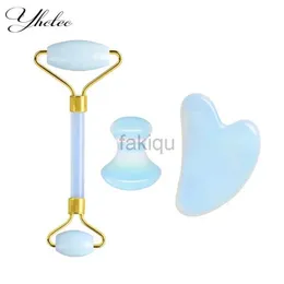 Massage Stones Rocks Opal Jade Massage Roller Screper Set Gouache Gouache Stone Face Tool Massager for Facial Gua sha anti wrinkle 240403