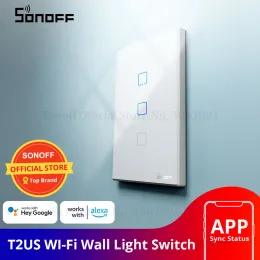 التحكم في Sonoff T2US TX Smart WiFi Touch Wall Gall Switch مع الحدود الذكية المنزل 1/2/3 Gang 433 RF/Voice/App Control Works with Alexa