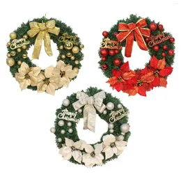 Decorative Flowers Artificial Christmas Wreath With Balls Bowknot Ornaments For Outdoor Indoor Hanging Decoration