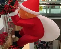 Giant 345mH Lighting Inflatable Climbing Santa Claus For Decoration 164 Feet Inflated Flying Chrismas Old Man2224485