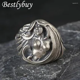 Cluster Rings Real S925 Silver Art Model Nude Female Figure Vintage Personality Men's And Women's Fashion Couple Jewelry