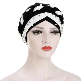 Donne musulmane indiane a due colori hijab latte seta cappello chimico intrecciato perline intrecciato hijab hijab ladies bicolor pearl baotou cap.