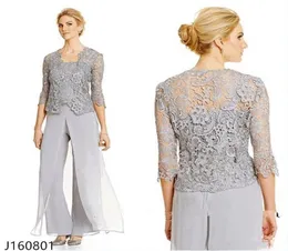 Classi in pizzo di classe Mother of the Bride Pant Abit con giacca in chiffon tre pezzi abiti da ospite da sposa più size madri abiti da sposa7856348