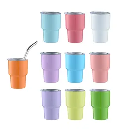 3 oz süblimasyon Atış Cam Sippi Bardak DIY Paslanmaz Çelik Şarap Tumblers 90ml Çift Duvar Vakum Yalıtımlı Araç Bardakları Kapak ve Saman