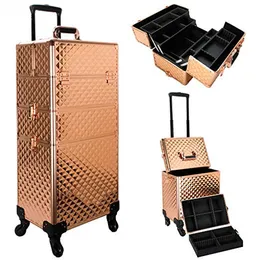 COSMETIC CASES Professional Makeup Artist Trolley كبيرة السعة متعددة الطبقات Manicure Box Tattoo Toolbox Storage Manicure Artist