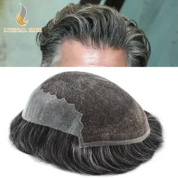 Toupees Toupees Männliche Prothese Französische Spitze Front Herren Toupe Poly Skin Balched Knots Human Hair System Ersatz für natürliche Haaranlage Mann männlich