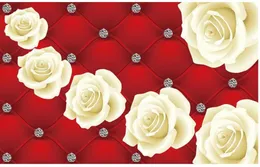 Hintergrundbilder rote Rosen weißer Hintergrund weicher Pack benutzerdefinierte 3D -Wandbild -Tapetenblume Home Dekoration