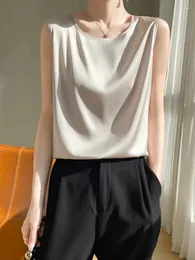 Women's Tanks Summer Women Artificial Silk Satin Tank Tops Square Collar Thin Smooth Camis Silky Feel Cool Sleeveless T-shir CN Size #f29