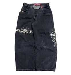 JNCO Jeans Mens Harajuku Retro Hop Hop Skull Emproidery Baggy Jeans Denim Pants 90s Street Gothic Wide Wide Wear 240319