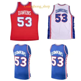 24S 1976-77 DARRYL DAWKINS 76ERSS 농구 유니폼 필라델피아 미치와 네스 스로백 유니폼 블루 레드 흰색 크기 S-XXXL 농구 유니폼