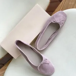 Casual Shoes Luxury Designer Bowknot Ballet Flats Solid Color Elegant Suede Women 2024 Dating Slip-on Boat