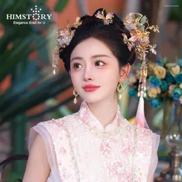 Hårklämmor Himstory Vintage Chinese Pink Liquid Flower Hairpin Hanfu Hårkläder Traditionell brudklänning Bröllopstillbehör