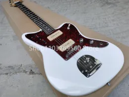 Guitar Classic White 6string Jaguar E -Gitarre, rote Schildkröte Large Pickguard, Yellow P90 Pickup, anpassbar