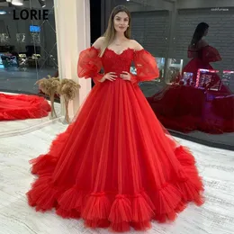 Party Dresses Lorie Vintage Beach Prom 2024 Red Sweetheart Applices Puff ärmar A-line Arabiska kvällsklänning Tulle lång klänning