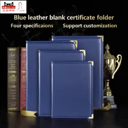 Gloves A4 Size Blank Certificate Holder Customized Blue Leather Smooth Padded Diploma Cover of Graduation Degree Folder