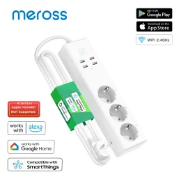 Controle Meross Smart Power Strip WiFi Surge Protector Extensão da UE para portas USB Suporte SmartThings Alexa Google Assistant