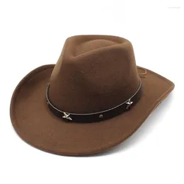 Ball Caps Moda de lã masculina Western Cowboy Bucket Jazz Hat Pentagram Couples Curled Hip Hop para homens