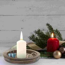 Candle Holders 1Pc Home Round Tray Wooden Simple Holder Table Decor Light Brown Decorative Center