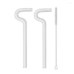 Drinking Straws Flute Glass Straw Anti Wrinkle Fashion 2 Reusable With 1 Brush Bent Tubes Birthday Party Wedding